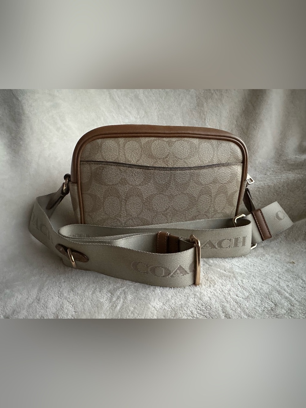 COACH Jamie Camera Bag Signature Logo Crossbody Beige/Brown Adjustable Strap - Picture 4 of 5